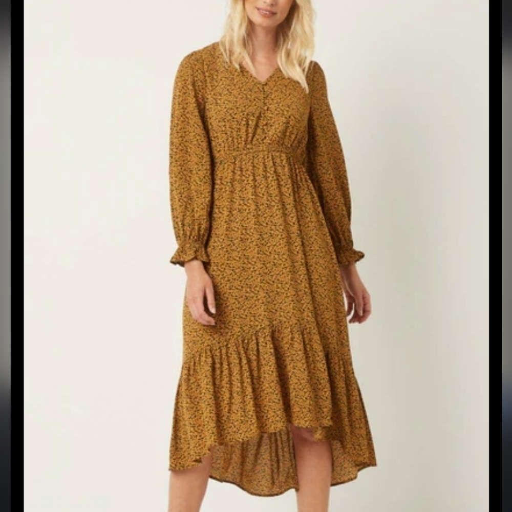 NWT Hayden | Wild Child Midi Mustard Yellow Black Flowy Dress Size XL - Picture 1 of 8